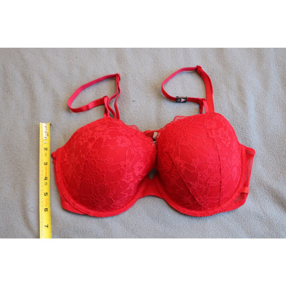 Victoria’s Secret PINK Bra 36D Red Lace Adjustable Clip Strap Lingerie Floral - Picture 3 of 8